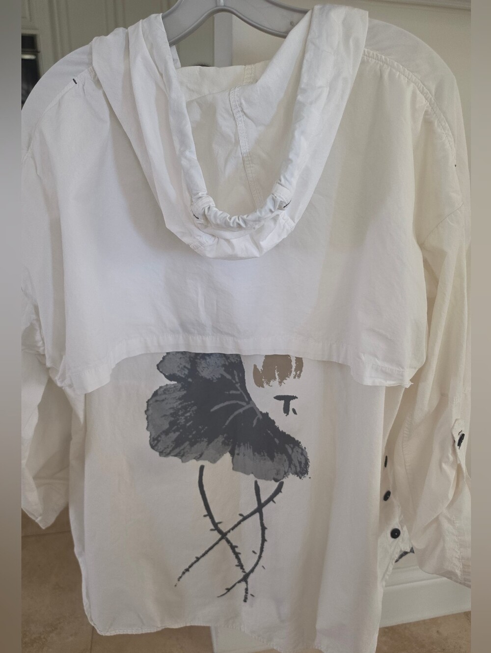 Designer Botanical Ink-Wash Oversized Hooded Parka Jacket - Size XL-2XL